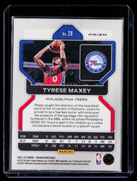 2021-22 Panini Prizm Green Prizm Tyrese Maxey #28 Philadelphia 76ers - back