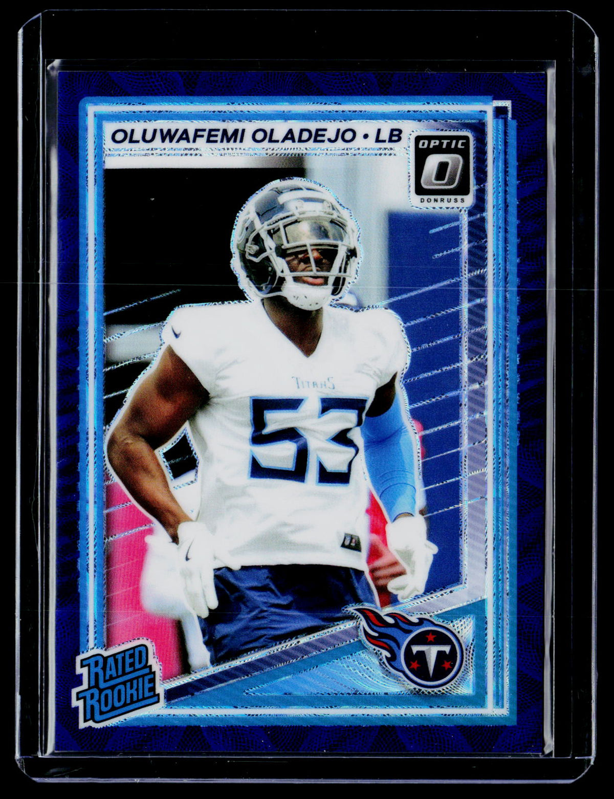 2025 Panini Donruss Optic Rated Rookie Blue Holo #280 Oluwafemi Oladejo - front
