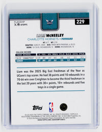 2025 Topps Basketball Liam McNeeley RC #229 Charlotte Hornets - back