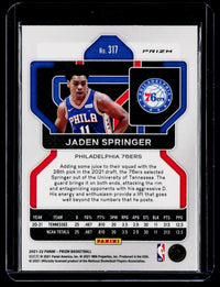 2021-22 Panini Prizm Jaden Springer Green Prizms RC #317 76ers - back