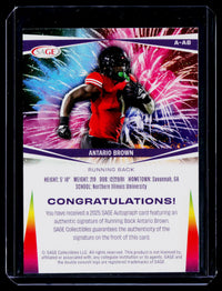 2025 SAGE Autograph Antario Brown A-AB Football Card - back