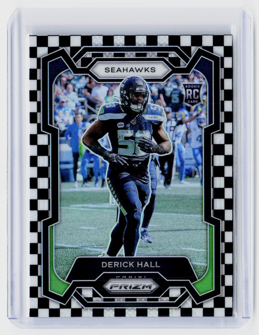 2023 Panini Prizm Derrick Hall Black and White Checkerboard Rookie Card #388 - front
