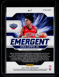 2020-21 Panini Prizm Emergent Kira Lewis Jr. #1 Green Prizm Rookie Card - back