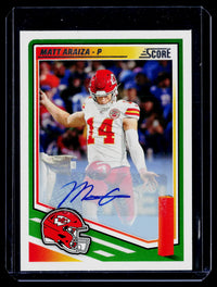 2025 Panini Score Football Matt Araiza #288 Green Autograph Chiefs - front