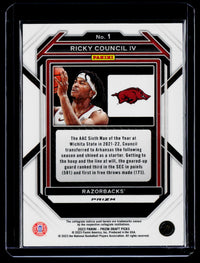 2023 Panini Prizm Draft Picks Ricky Council IV #1 Red Prizm Rookie Card - back