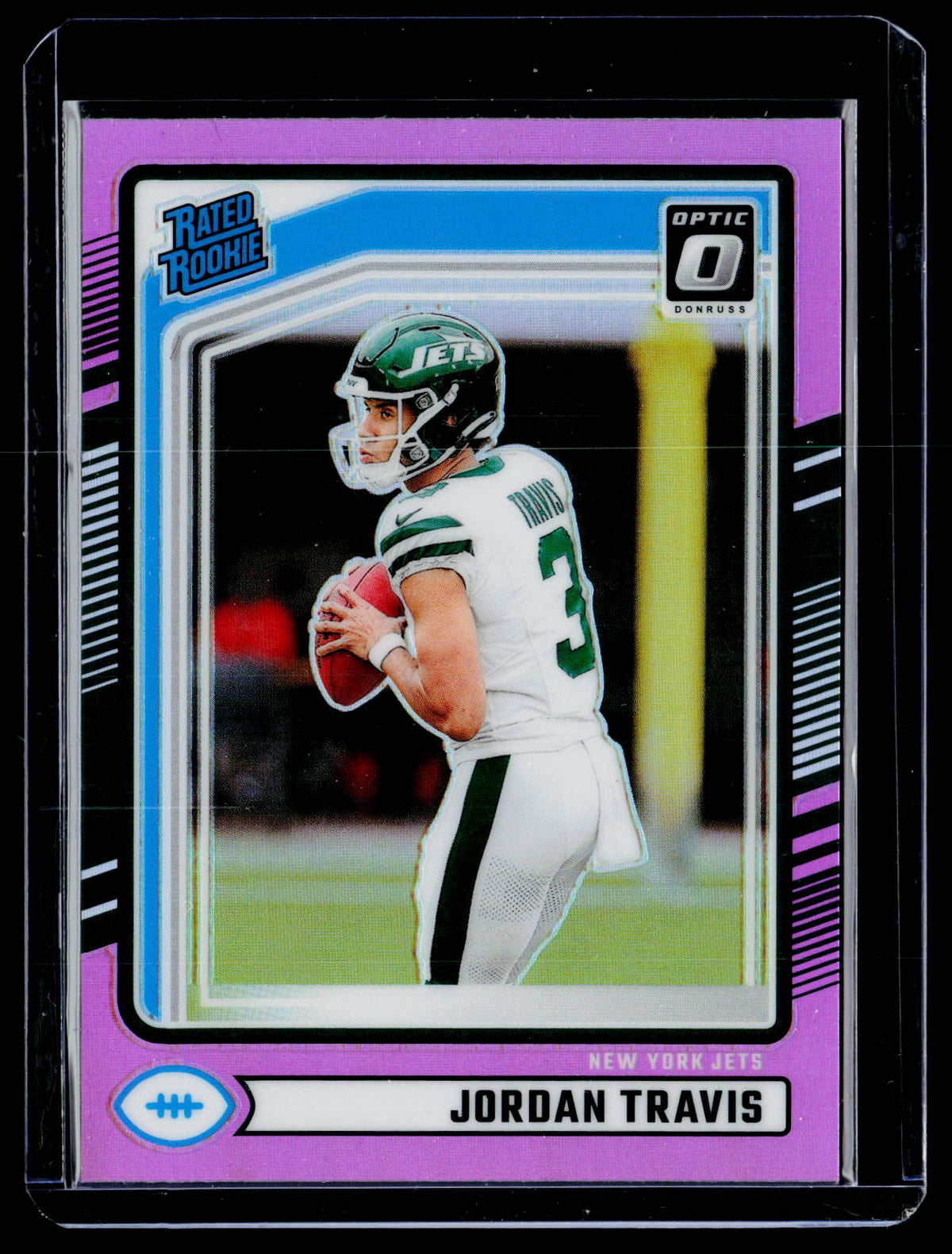2024 Panini Donruss Football Optic Rated Rookies Preview Jordan Travis Pink #349 RC - front