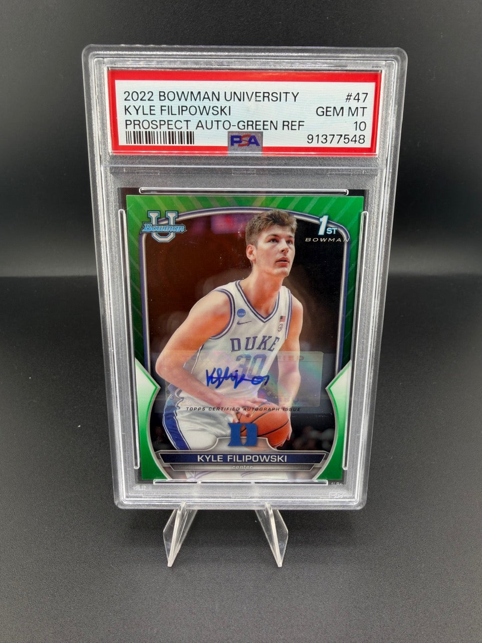 2022 Bowman University Kyle Filipowski 1st Bowman Prospect Auto Green Refractor #47 PSA 10 14/99 - front