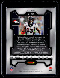 2023 Panini Prizm Football Javonte Williams #86 Denver Broncos - back