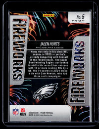 2025 Panini Prizm Football Fireworks Jalen Hurts #5 - back