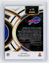 2023 Panini Select Football Dorian Williams Green Prizm Premier Level Rookie #110 - back