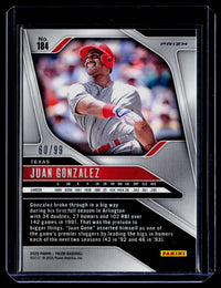 2025 Panini Prizm Baseball Juan Gonzalez Red Checkerboard #184 /99 - back