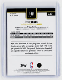 2025 Topps Basketball Kam Jones RC #239 Indiana Pacers - back