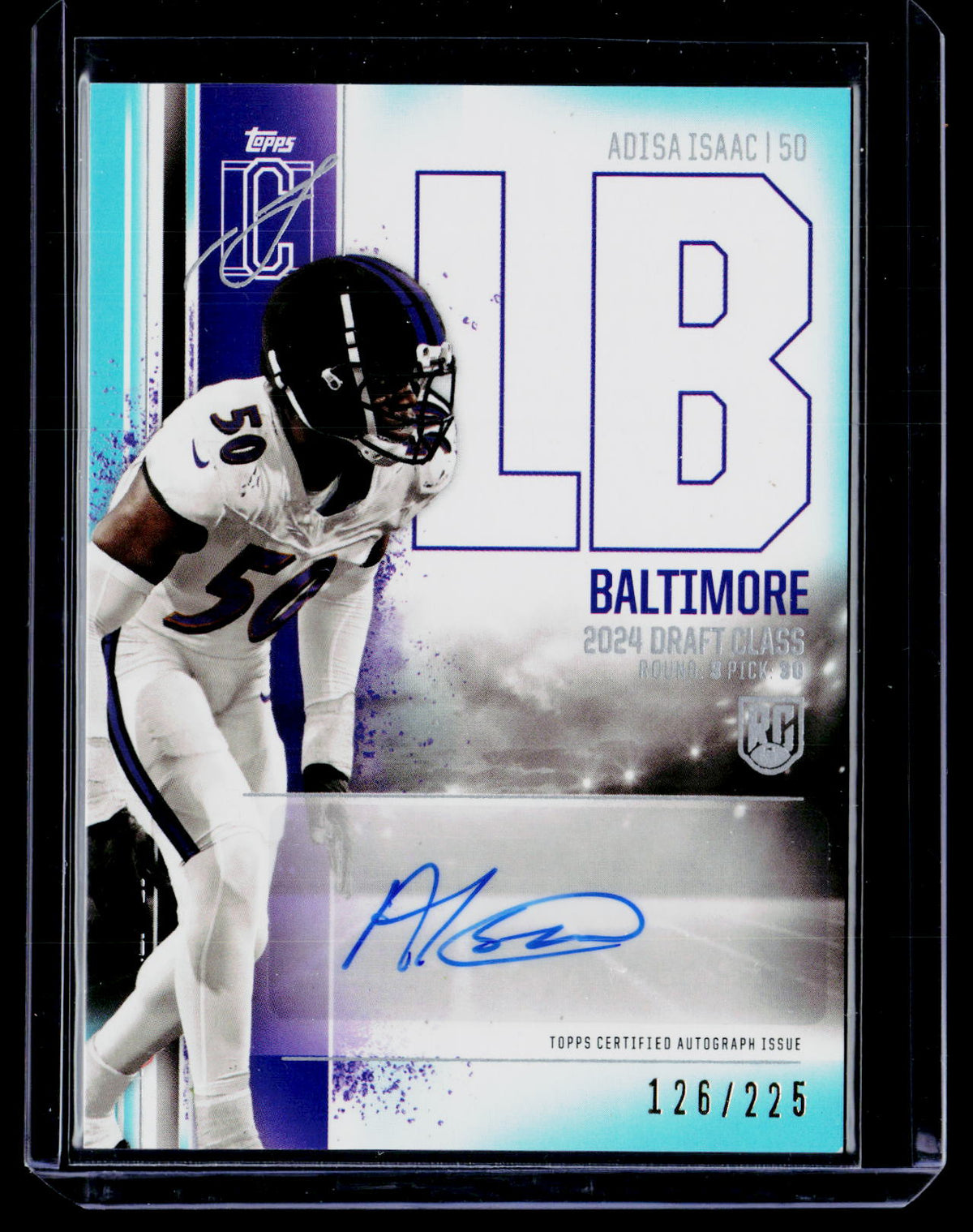 2024 Topps Signature Class Football Adisa Isaac Rookie Class Auto Variation Teal RCA-AI /225 - front