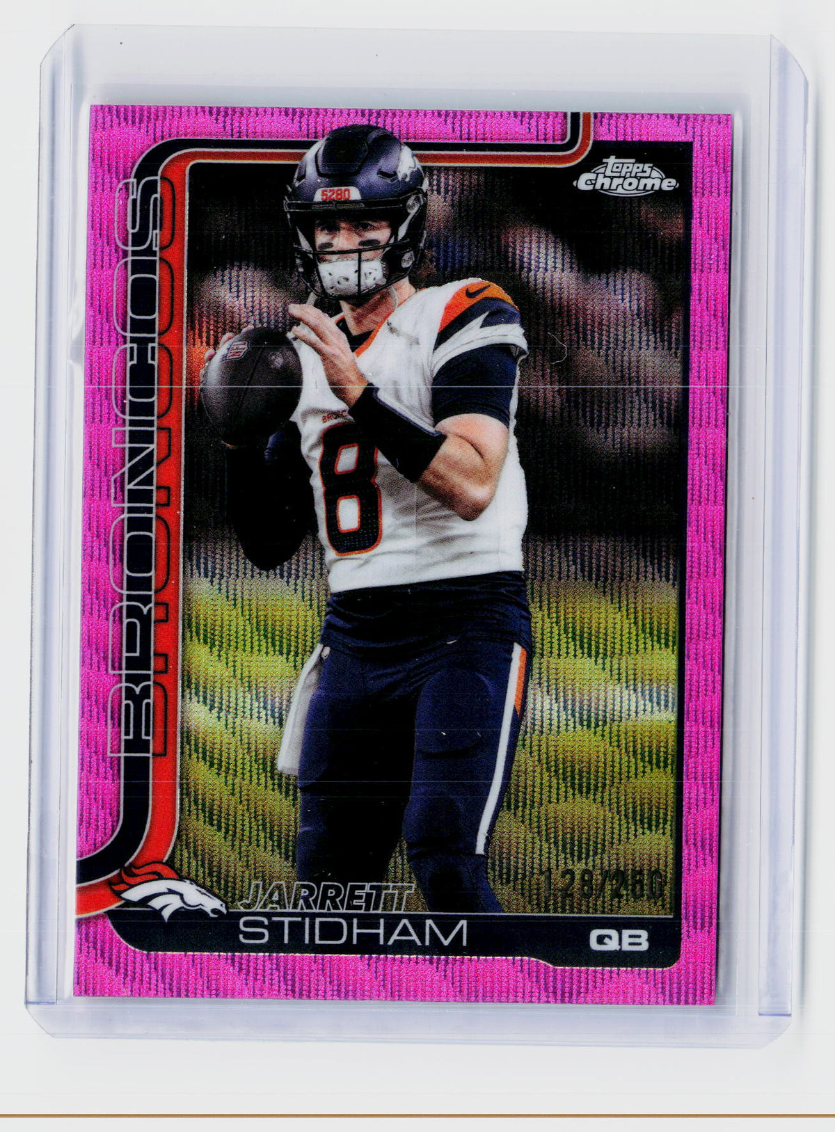 2025 Topps Chrome Football Jarrett Stidham #89 Pink Wave Refractor Denver Broncos - front