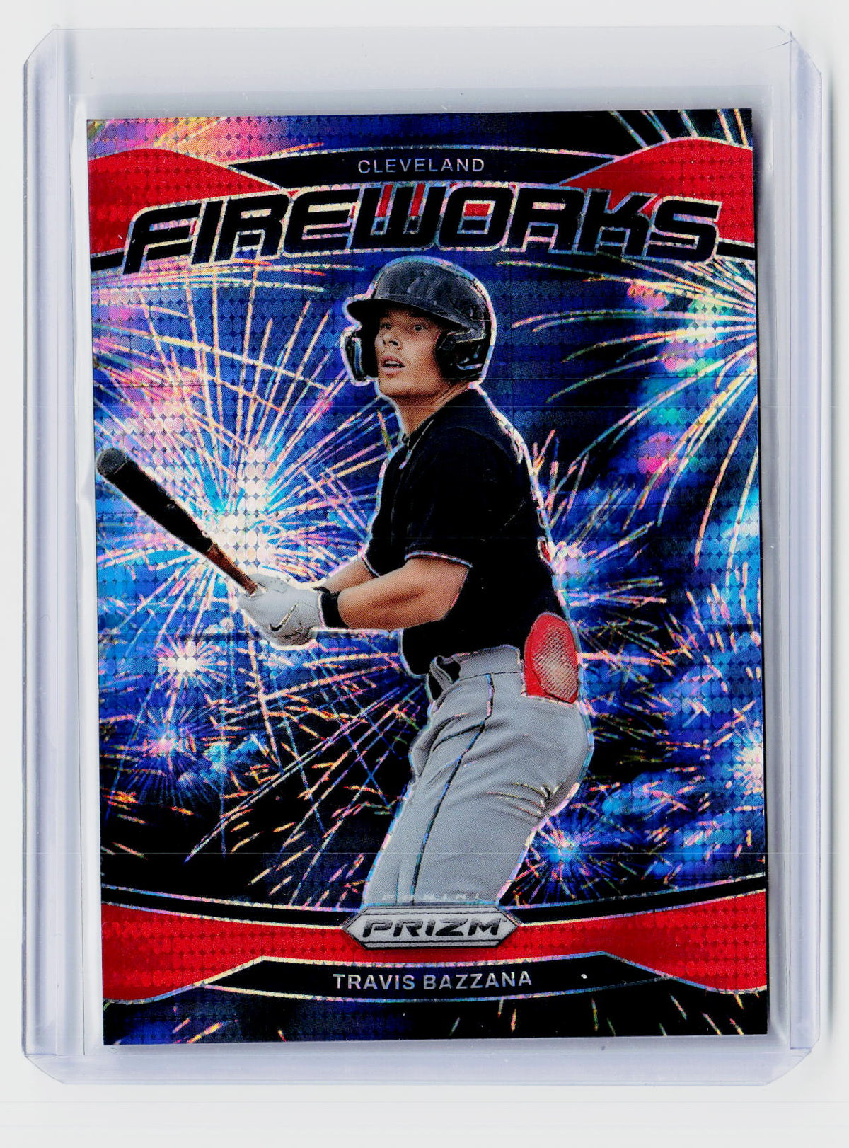 2025 Panini Prizm Baseball Fireworks Travis Bazzana No. 4 Red White Blue Prizm /399 RC - front
