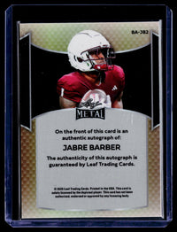2025 Leaf Metal Jabre Barber Autograph Card BA-JB2 - back