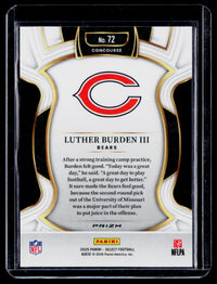2025 Panini Select Football Luther Burden III Rookie Card #72 Chicago Bears - back