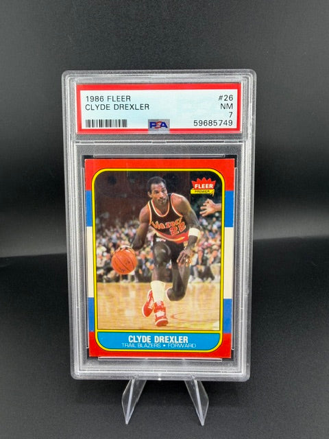 1986 Fleer Clyde Drexler #26 PSA NM 7 - front