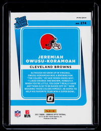 2021 Panini Donruss Optic Rated Rookie Jeremiah Owusu-Koramoah #274 - back