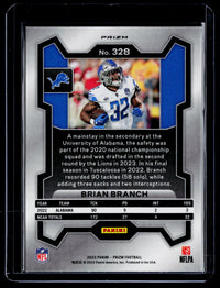 2023 Panini Prizm - Rookies Brian Branch #328 Orange Lazer Prizm (RC) - back