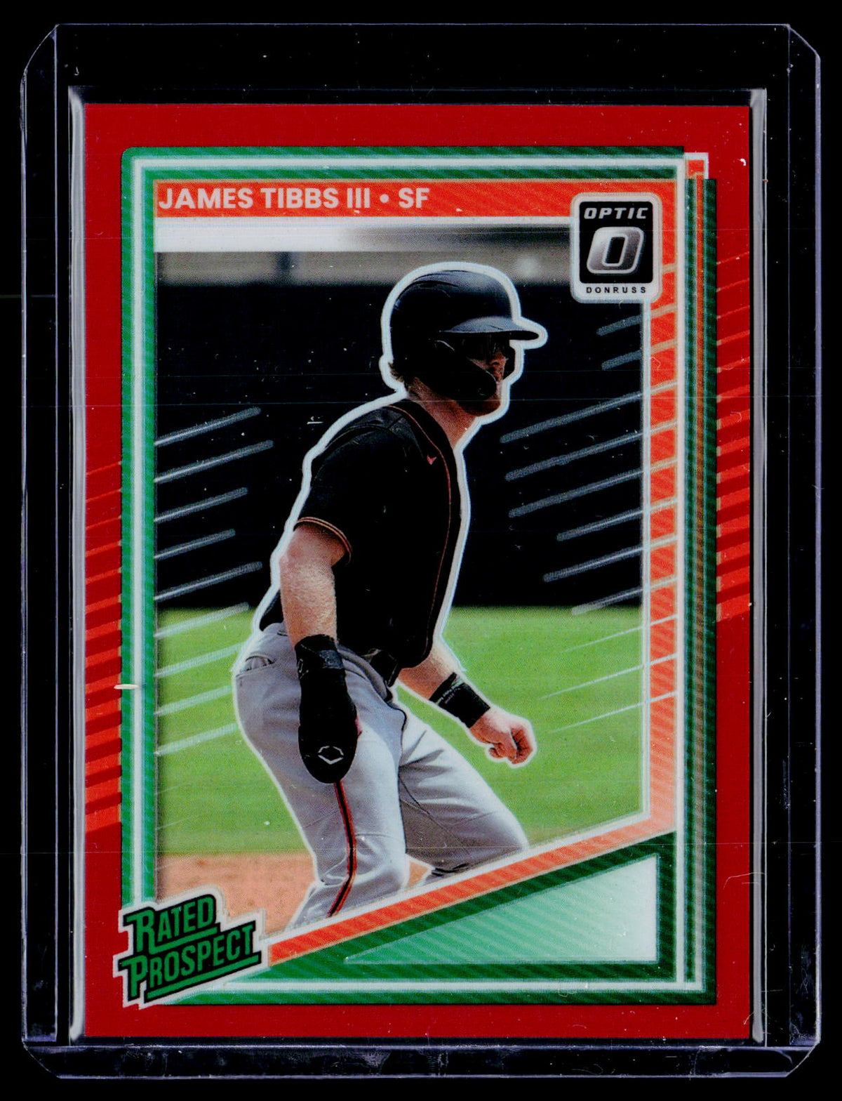 2025 Panini Donruss Baseball Rated Prospect James Tibbs III #187 Red Prizm Optic /99 - front