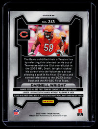 2023 Panini Prizm Football Darnell Wright Green Prizm RC #313 Bears - back