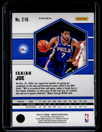 2020-21 Panini Mosaic Basketball Isaiah Joe Rookie #216 Philadelphia 76ers - back