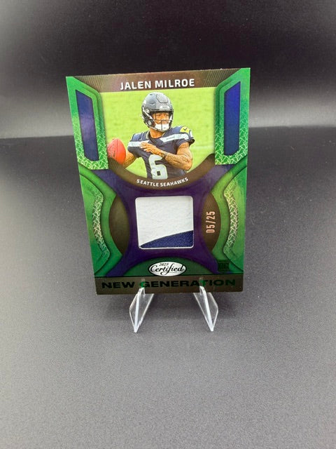 2025 Panini Certified New Generation Jerseys Mirror Jalen Milroe Mirror Green #NGJ-JME /25 - front