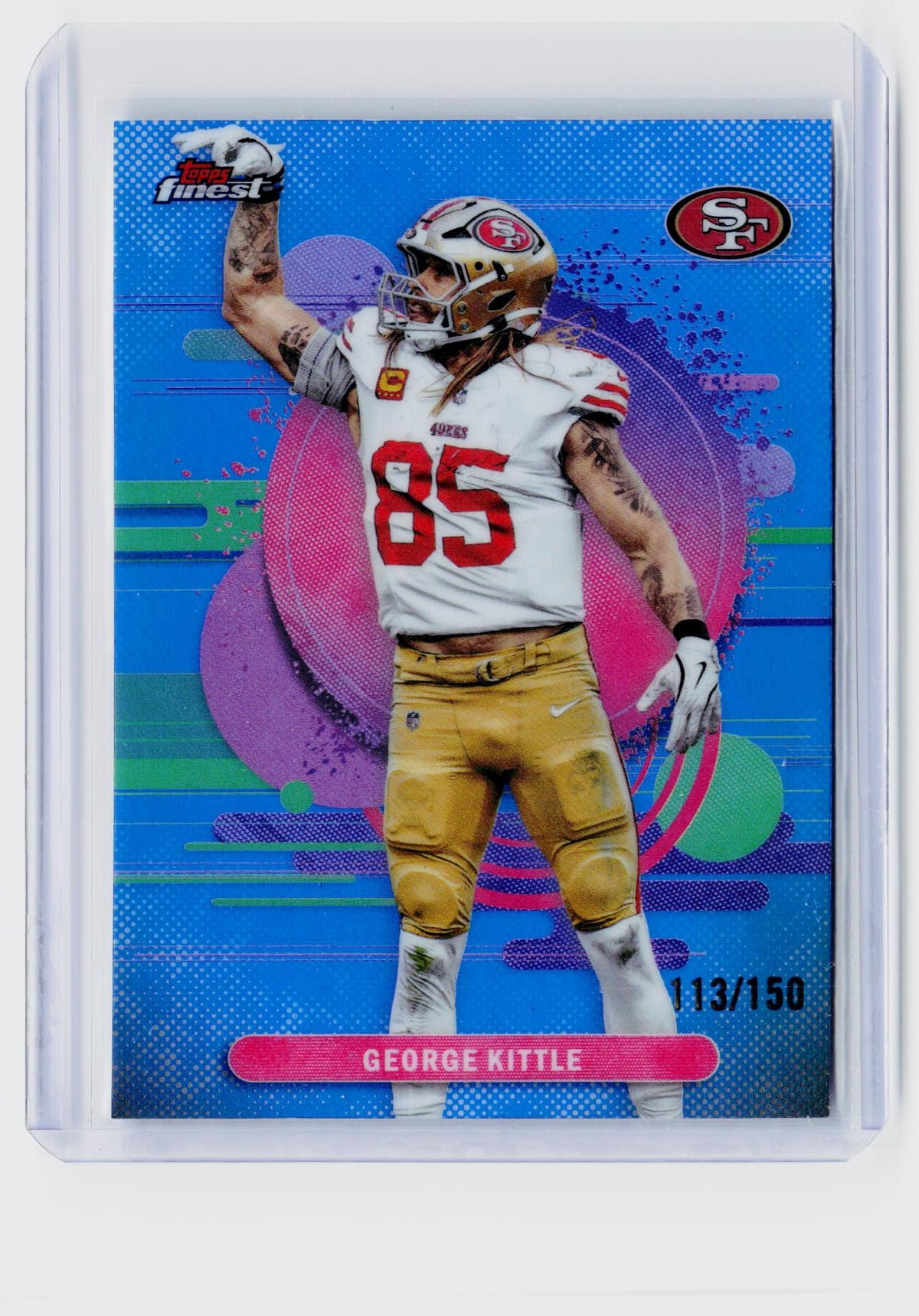 2025 Topps Finest Football George Kittle Blue Refractor #184 /150 - front