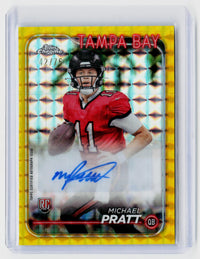 2024 Topps Chrome Football Michael Pratt Rookie Autographs Yellow Refractor Autograph RA-MPR /75 - front
