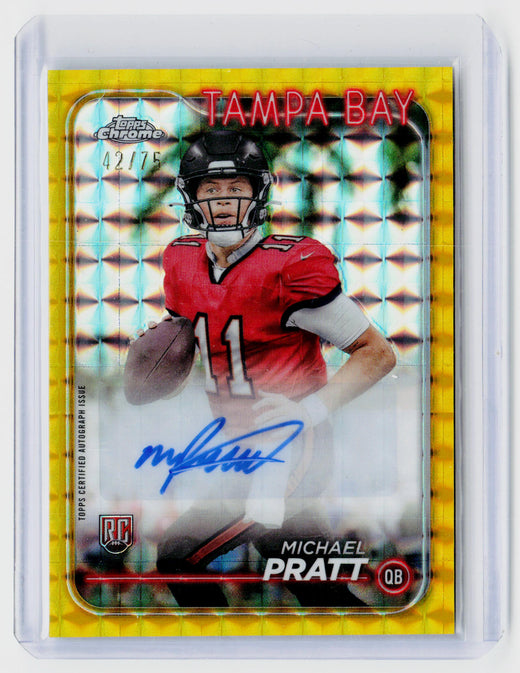 2024 Topps Chrome Football Michael Pratt Rookie Autographs Yellow Refractor Autograph RA-MPR /75 - front