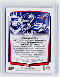 2015 Upper Deck USA Football Seth Nerness Autograph #37 - back