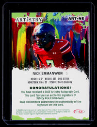 2025 SAGE Artistry Autographs Nick Emmanwori Red Auto ART-NE - back
