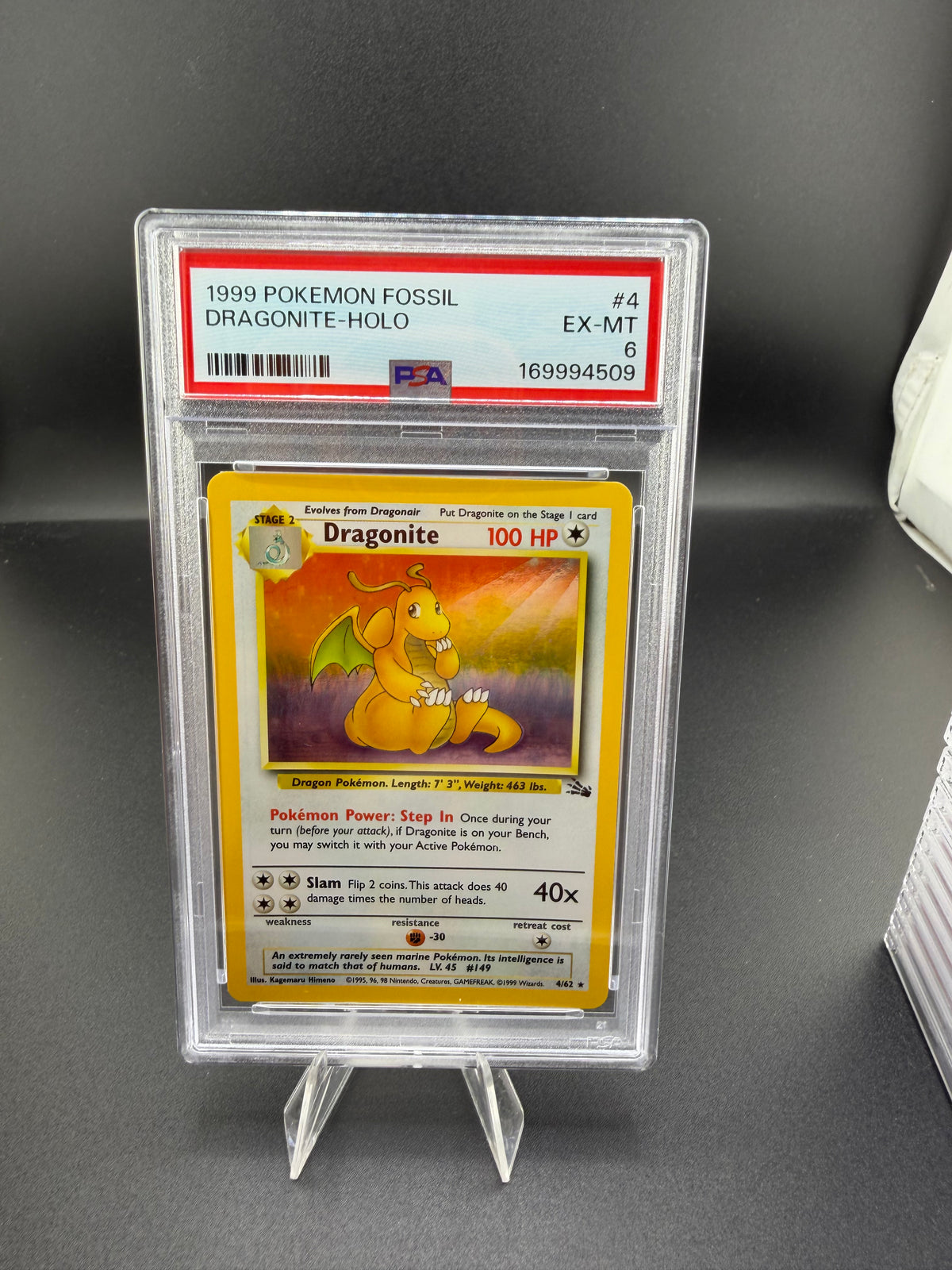 1999 Pokémon Fossil Holo Dragonite #4 PSA 6 - front