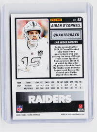 2025 Panini Score Football Aidan O'Connell #52 Las Vegas Raiders - back