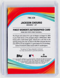 2025 Topps Finest Finest Moments Autographs Jackson Chourio Auto FMA-JCH - back