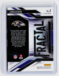 2025 Panini Prizm Football Green Prizm Lamar Jackson No. 2 Baltimore Ravens - back