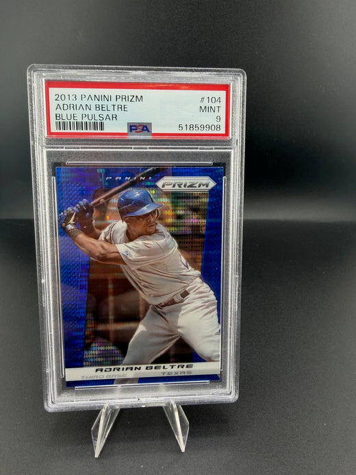 2013 Panini Prizm Blue Pulsar Adrian Beltre #104 PSA 9 Texas Rangers - front