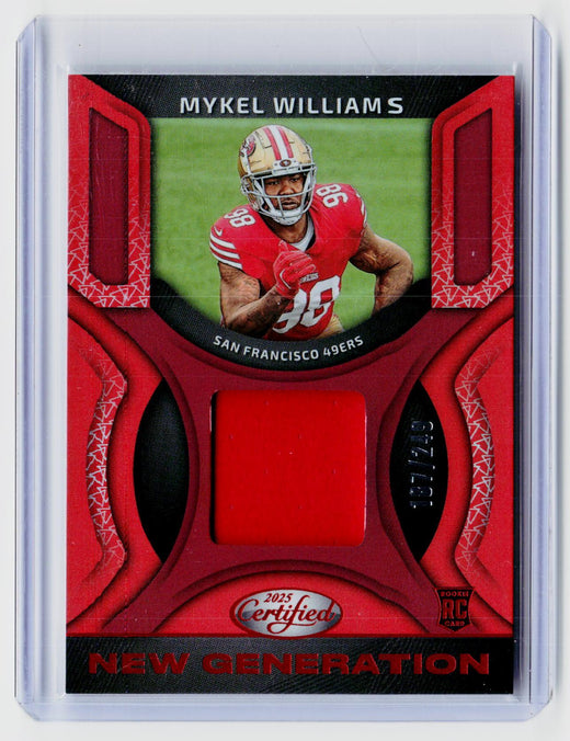 2025 Panini Certified New Generation Mykel Williams Rookie Memorabilia Card NG-MWS - front