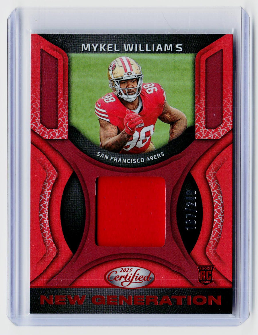 2025 Panini Certified New Generation Mykel Williams Rookie Memorabilia Card NG-MWS - front