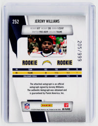 2010 Panini Prestige Rookie Autographs Jeremy Williams #252 /999 - back