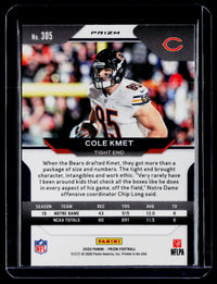 2020 Panini Prizm Football Cole Kmet Rookie Card #305 Chicago Bears - back