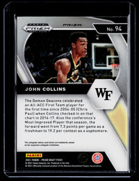 2021 Panini Prizm Draft Picks John Collins Red White & Blue Prizm #94 - back