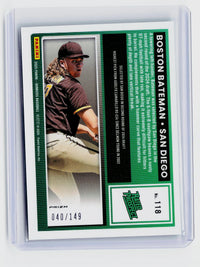 2025 Panini Donruss Baseball Rated Prospect Prizm Boston Bateman #118 /149 - back