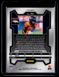 2023 Panini Prizm Football Patrick Surtain II #92 Denver Broncos - back