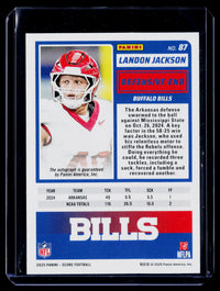 2025 Panini Score Football Landon Jackson #87 Rookie Signatures Auto RC - back