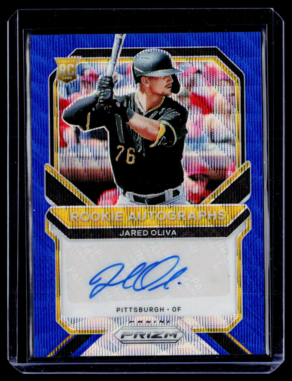 2021 Panini Prizm Baseball Rookie Autographs Jared Oliva Red White and Blue Prizms RA-JOL #42/50 - front