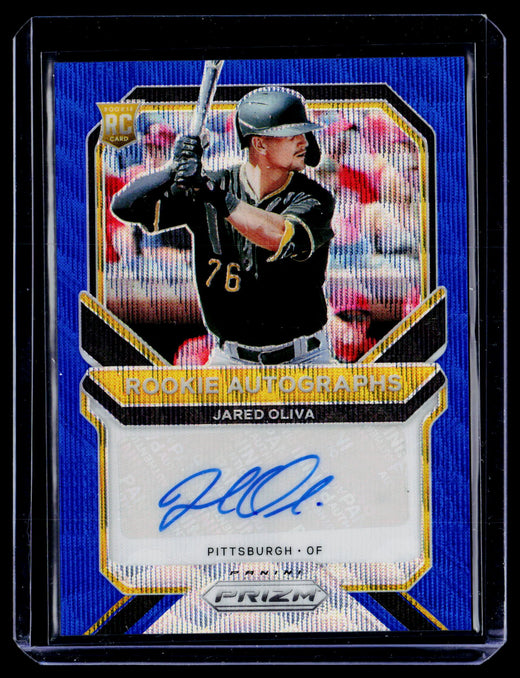 2021 Panini Prizm Baseball Rookie Autographs Jared Oliva Red White and Blue Prizms RA-JOL #42/50 - front