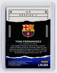 2025-26 Panini Pitch Kings Soccer Rookies II Toni Fernández #5 FC Barcelona Rookie Card - back