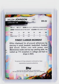 2024 Topps Finest Dillon Johnson Rookie Autograph Blue Refractor 32/99 - back